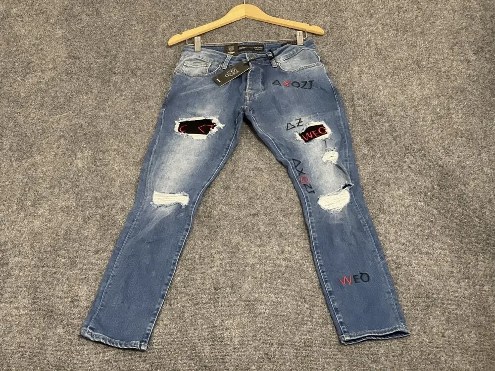2Y Premium Jeans Mens 29x30 Atari Embroidery Joystick Ripped Destroyed N289
